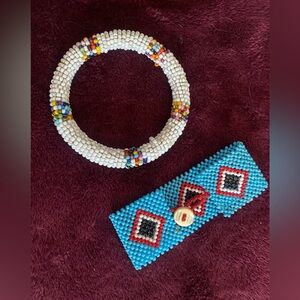 Colorful Handmade Beaded Bracelet and Cuff Set